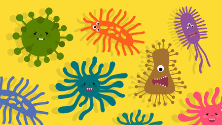 Virus, bacteria and microorganism. Vector illustration in flat styleのイラスト素材
