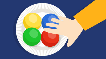 Multicolored balls in the plate. Vector illustration. Flat design.のイラスト素材