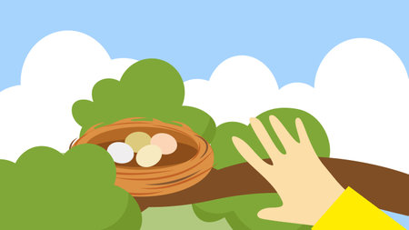 Easter eggs in a basket on a tree. Vector illustration.のイラスト素材