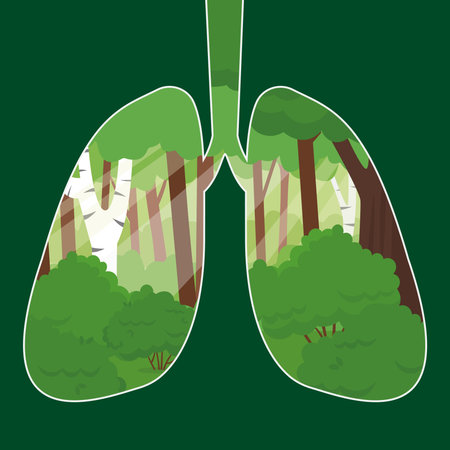 Human lungs with trees. Forest is the lungs of nature. Flat style vector illustration on green...