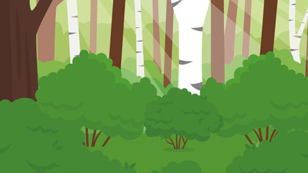 Forest background with trees and bushes. Vector illustration in flat style.のイラスト素材
