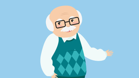 Old man with glasses. Vector illustration in flat cartoon style. Isolated on blue background.のイラスト素材