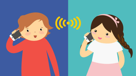 Girl talking on the phone with her mother. Vector illustration in cartoon style.のイラスト素材