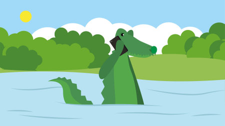 Crocodile in the river. Vector illustration in flat styleのイラスト素材