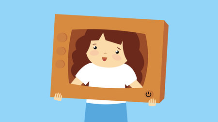 Illustration of a Girl Looking Through a Picture Frame. Vector illustrationのイラスト素材