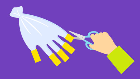 Hands cutting a bandage on a purple background. Vector illustrationのイラスト素材