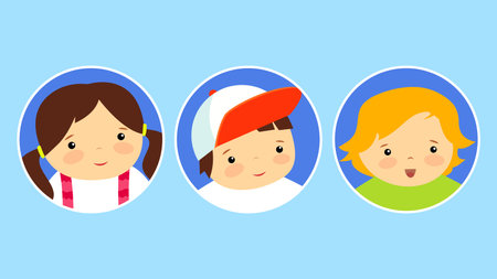 Set of children's avatars in flat style. Vector illustration.のイラスト素材