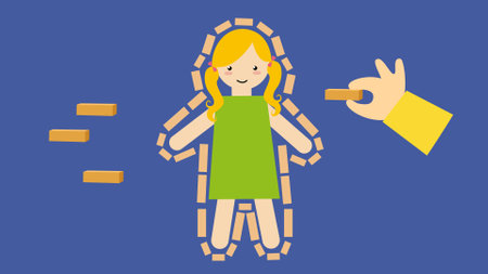 Illustration of a Little Girl Playing with Her Toy Robot, Vectorのイラスト素材