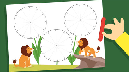 Vector illustration of a zoo with lions.のイラスト素材