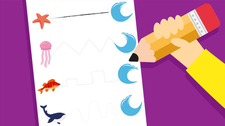 Vector illustration of a childs hand drawing a chart with a pencilのイラスト素材