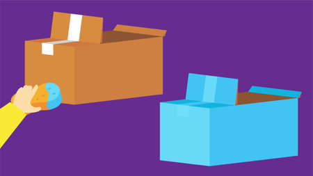 Moving boxes. Moving box. Vector illustration in a flat style.のイラスト素材