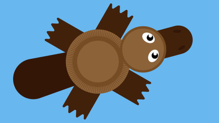 Illustration of a cute cartoon platypus on a blue background.のイラスト素材