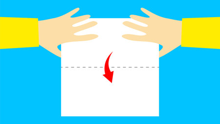 Hands holding a sheet of paper with a red arrow. Vector illustrationのイラスト素材