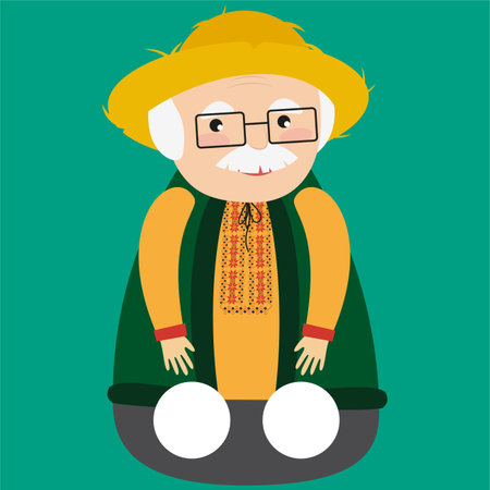 Old man with glasses. Vector illustration in flat style. Front view.のイラスト素材