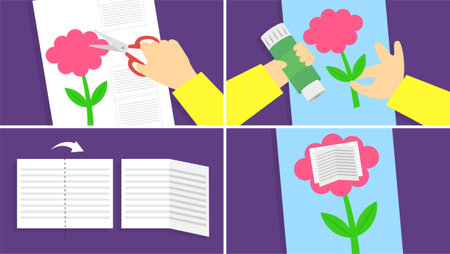 Step-by-step making of the applique Flowers. Vector illustration in flat design style. Vector illustration.のイラスト素材