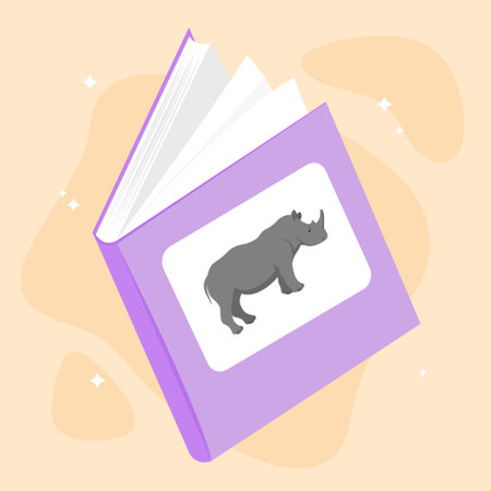 Rhinoceros and book. Flat design. Vector illustration.のイラスト素材