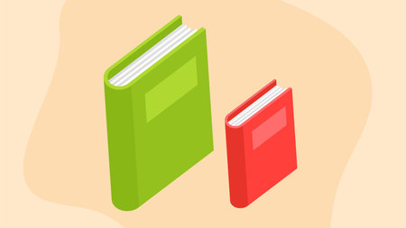 Two green and red books on a beige background. Vector illustrationのイラスト素材