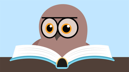 Owl reading a book. Cute cartoon character. Vector illustration.のイラスト素材