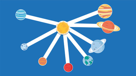 Illustration of the solar system with planets and stars on a blue backgroundのイラスト素材