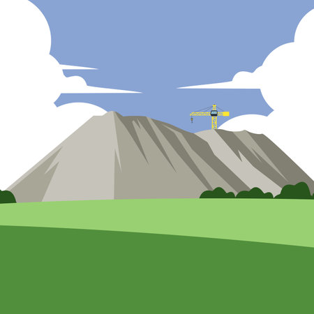 Landscape of terricon with tower crane. Flat design vector illustration.のイラスト素材