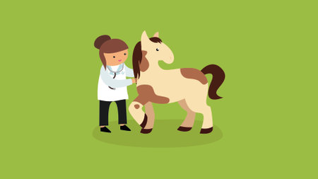 Veterinarian and little horse. Vector illustration in flat style.のイラスト素材