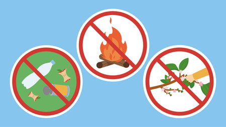 No camping, no bonfire, save the planet concept. Vector illustration