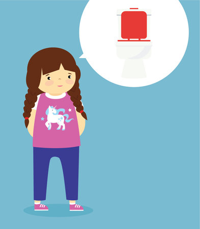 cute little girl with toilet and toilet bowl vector illustration eps 10のイラスト素材
