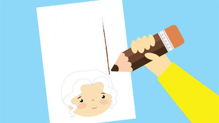 Illustration of a Hand Holding a Pencil and Painting a Pictureのイラスト素材