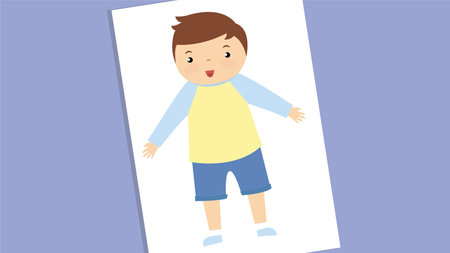 Illustration of a Little Boy Standing in Front of a Door and Smiling