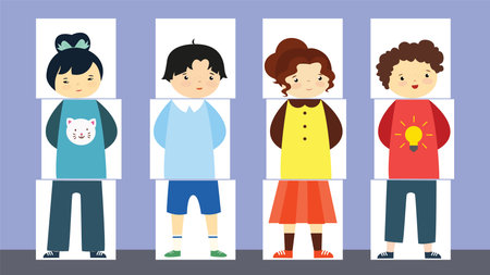Children in the school. Vector illustration in flat style. Kids in school.のイラスト素材