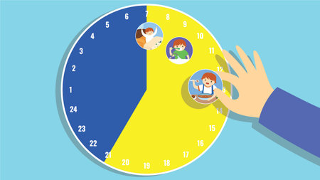 Illustration of a person holding a round clock with a child in itのイラスト素材