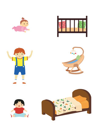 Set of cute children icons in flat style. Vector illustration on white background.のイラスト素材