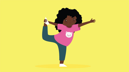 african american girl jumping and having fun. flat vector illustrationのイラスト素材