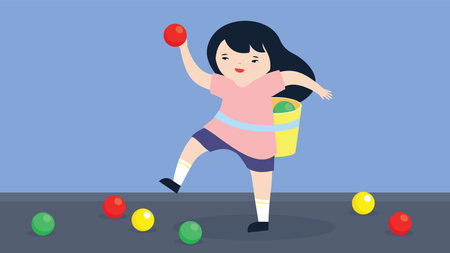 Little girl playing with Easter eggs. Vector illustration in flat style.のイラスト素材