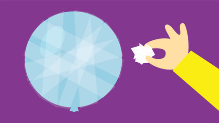 Hand holding a crystal ball. Vector illustration in a flat style.のイラスト素材