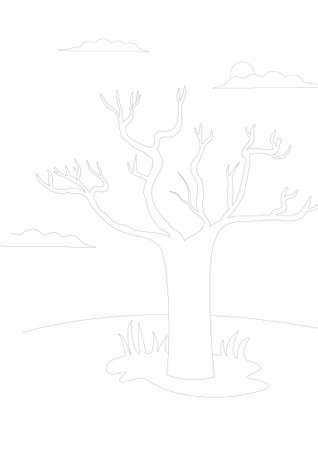 Dead tree on a white background. Vector illustration in outline style.のイラスト素材