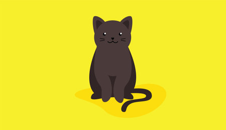 Cute black cat sitting on a yellow background. Vector illustration.のイラスト素材
