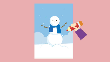 Snowman holding a bucket of water. Christmas card. Vector illustrationのイラスト素材