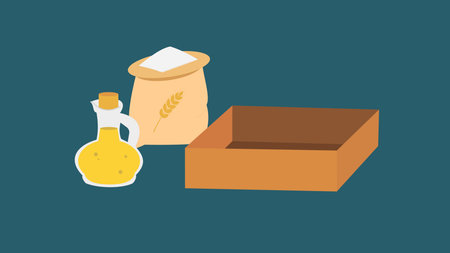 Illustration of a food box and a bottle of olive oil.のイラスト素材