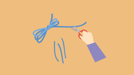 Scissors cutting a rope. Vector illustration in a flat style.のイラスト素材