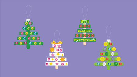 Christmas tree made of toys. Vector illustration on a purple background.のイラスト素材
