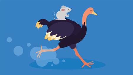 Ostrich and rat. Vector illustration in flat cartoon style.のイラスト素材