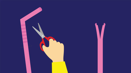 Hands cutting a nail with scissors. Vector illustration in flat styleのイラスト素材