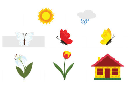 Set of spring and summer icons. Vector illustration in flat style.のイラスト素材