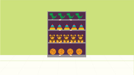 Wardrobe with shelves with children's toys. Flat style vector illustration.のイラスト素材