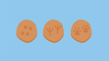 Cookies with animal and bird footprints. Vector illustration in flat style. Isolated on a blue background.のイラスト素材