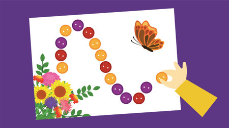 Butterfly and flowers in the form of numbers. Vector illustration.のイラスト素材