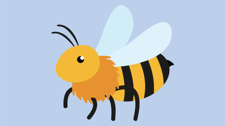 Bee on a blue background. Vector illustration of a cartoon bee.のイラスト素材