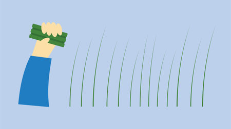Hand holding clay drawing grass. Vector illustration in flat style.のイラスト素材