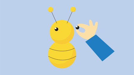 Ant showing okay sign. Vector illustration in flat style. Isolated on blue background.のイラスト素材